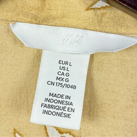 H&M Abstract Leaf Print Tie Front Crop Blouse Tan Cream Large Half Sleeve - Picture 12 of 15